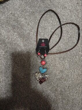 paparazzi Pink and Turquoise Triple Heart Necklace